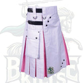 White and Pink Hybrid Kilt with Leather Strap – Premium Gothic & Alternative Wear